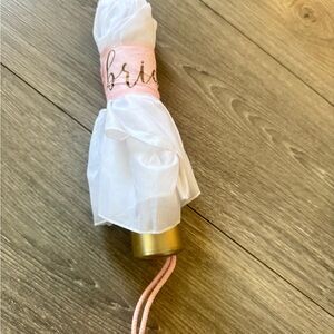 Bride Pink and White Bridal Party Umbrella - Gold Handle